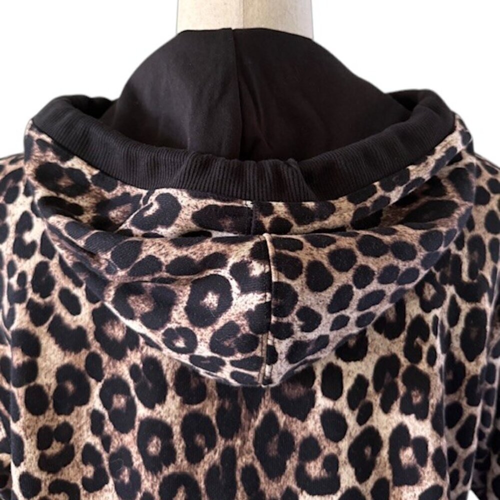MICHAEL KORS NWT Women's Leopard Print Long Sleeve Cotton Terry Hoodie Dress Sml - Picture 12 of 16